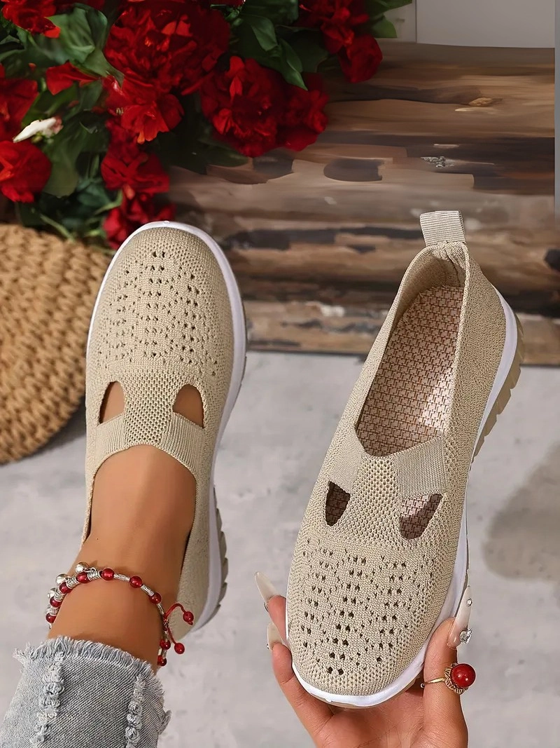 Örgü Desenli Topuksuz Düz Günlük Kullanım İçin Rahat ve Sade Yeşil Kadın Sneaker