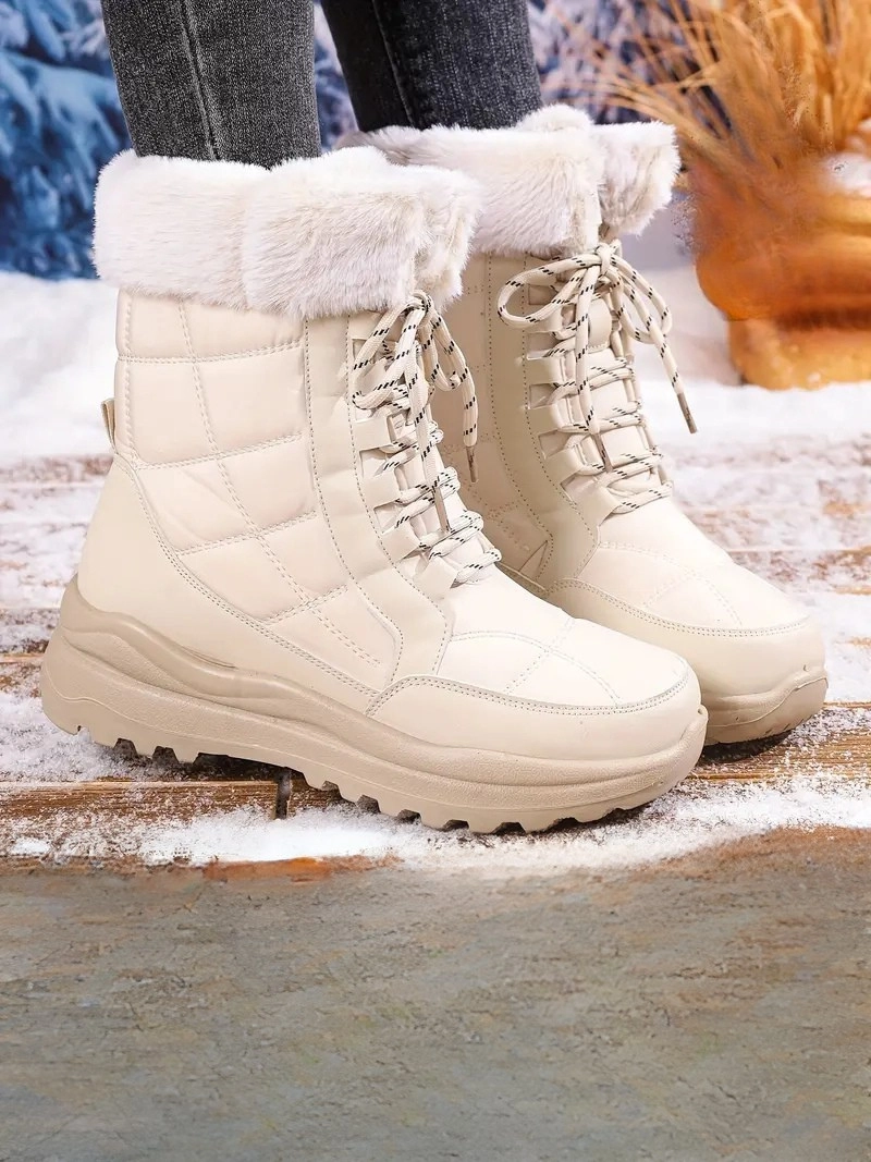 Peluş Polar Astar Yüksek Taban Soğuk Havada Etkili Mavi Kadın Kar Botu