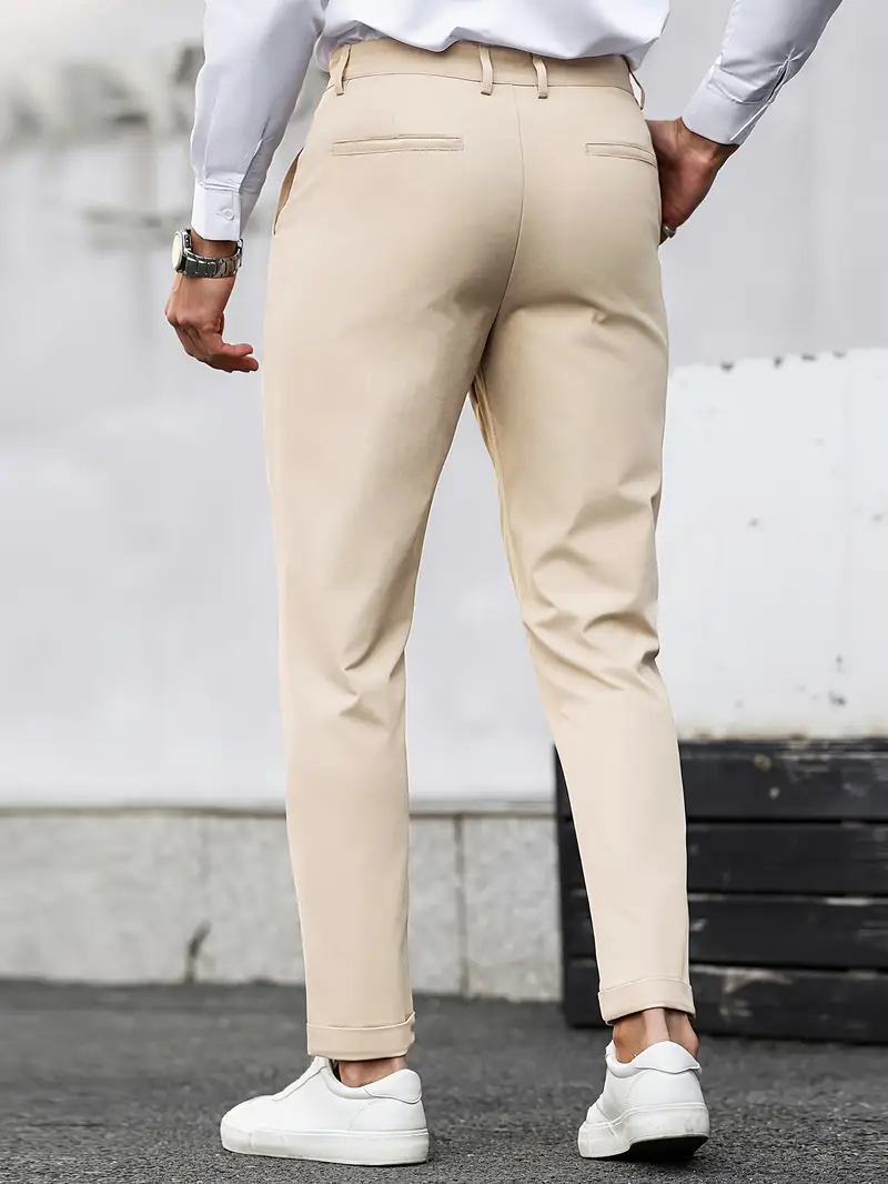 Dar Kesim Günlük Pantolon, Eğik Cepli, Kırışmaz Kumaş Düz Renk Her Mevsime Uygun, Minimalist Erkek Pantolon