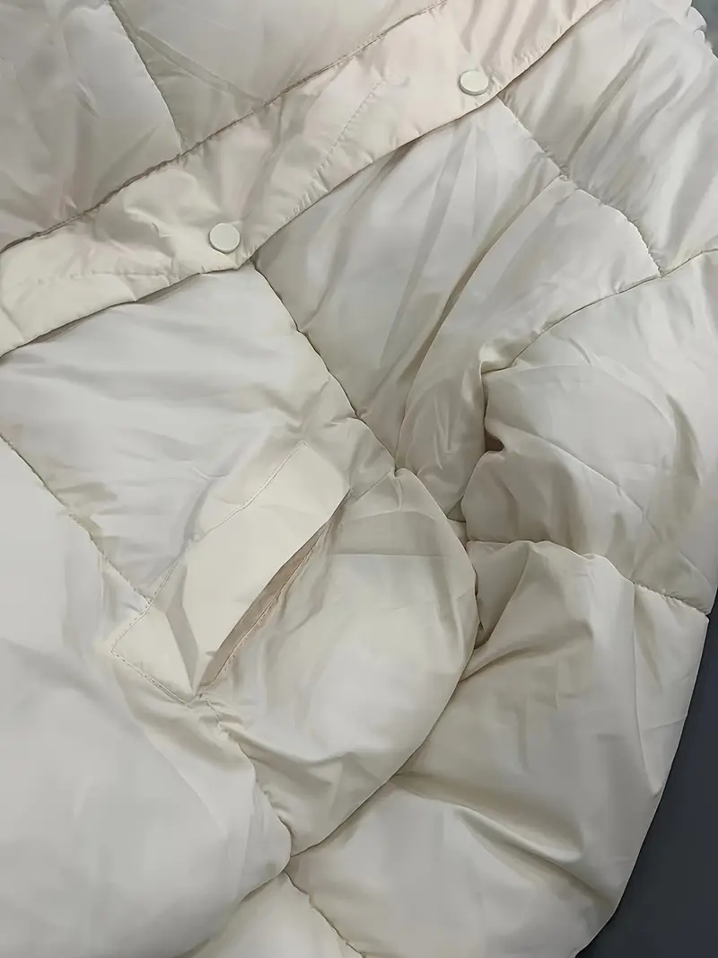 Dik Yaka Kışlık Çift Cepli Bej Kadın Şişme Mont