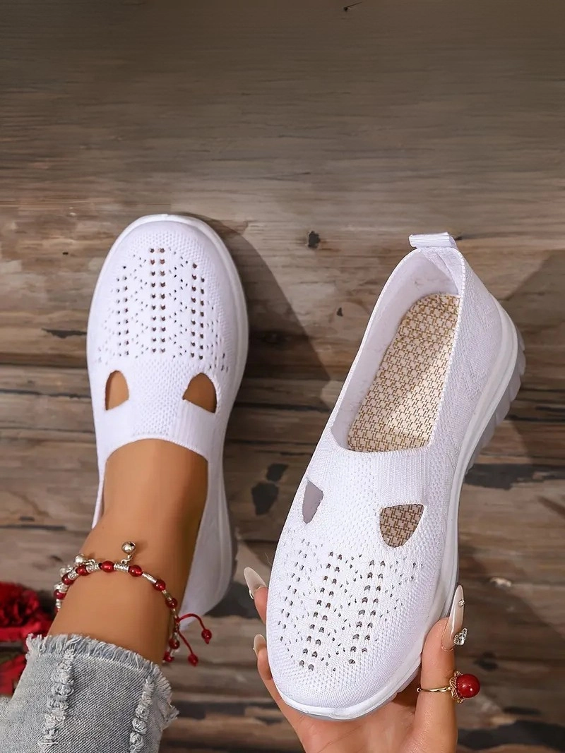 Örgü Desenli Topuksuz Düz Günlük Kullanım İçin Rahat ve Sade Gri Kadın Sneaker