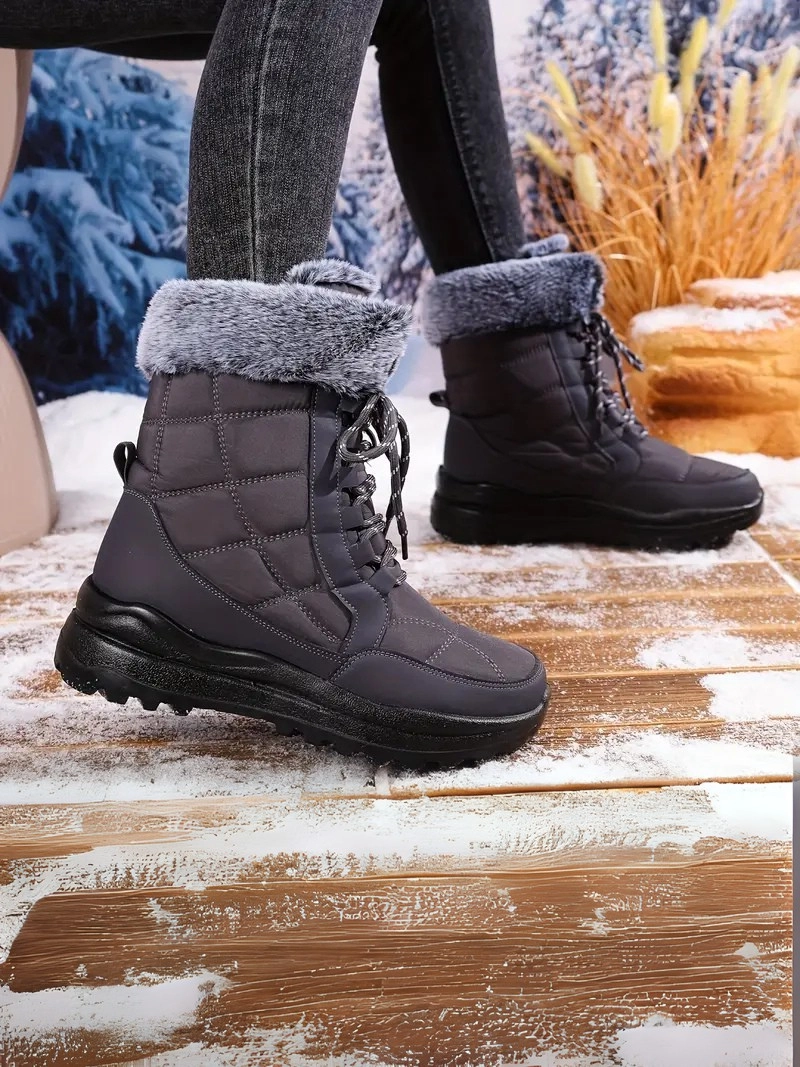 Peluş Polar Astar Yüksek Taban Soğuk Havada Etkili Mavi Kadın Kar Botu