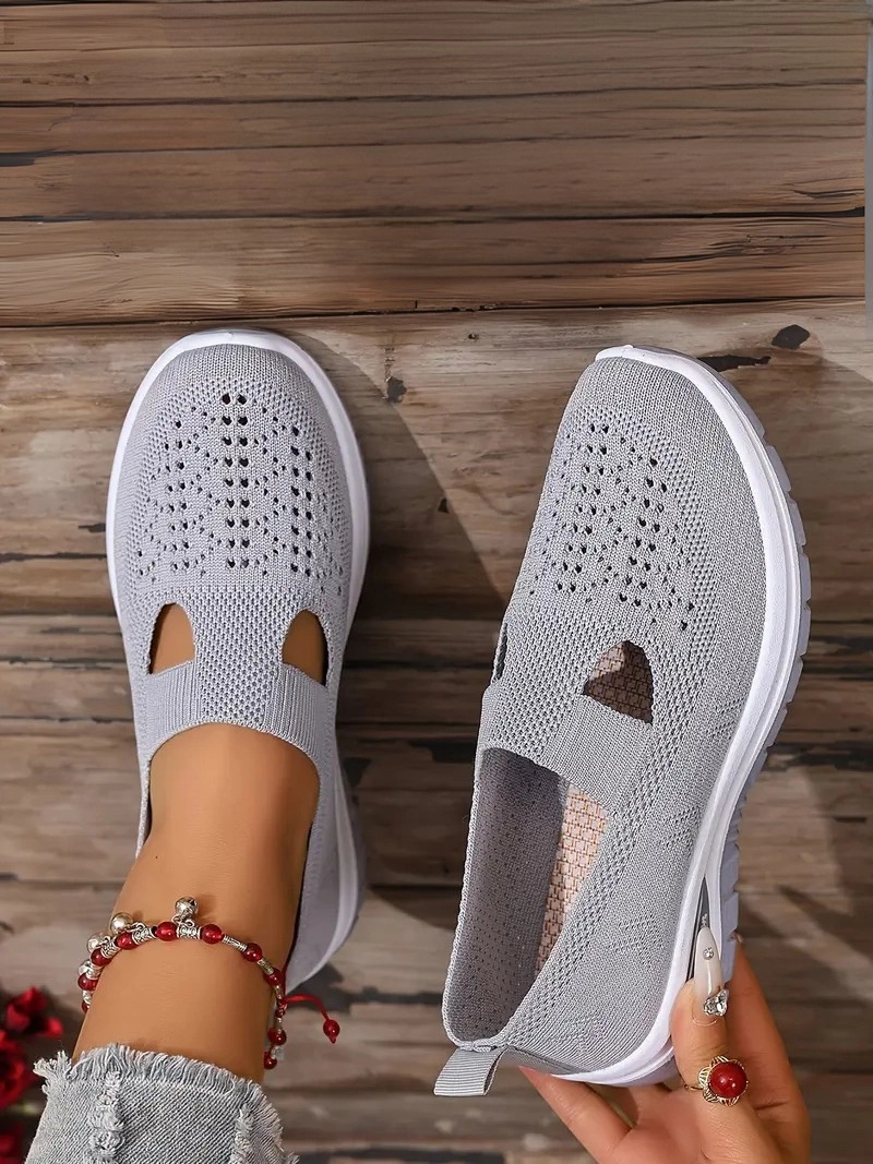 Örgü Desenli Topuksuz Düz Günlük Kullanım İçin Rahat ve Sade Siyah Kadın Sneaker