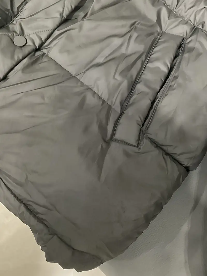 Dik Yaka Kışlık Çift Cepli Gri Kadın Şişme Mont