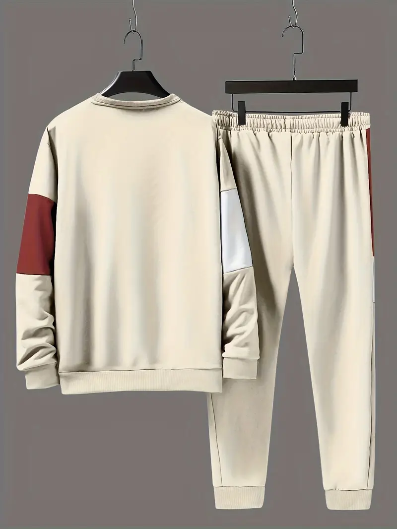 Günlük Bisiklet Yaka Sweatshirt & Jogger Takımı Renk Bloklu, Polyester Karışımı, Makinede Yıkanabilir - İlkbahar/Sonbahar için Mükemmel