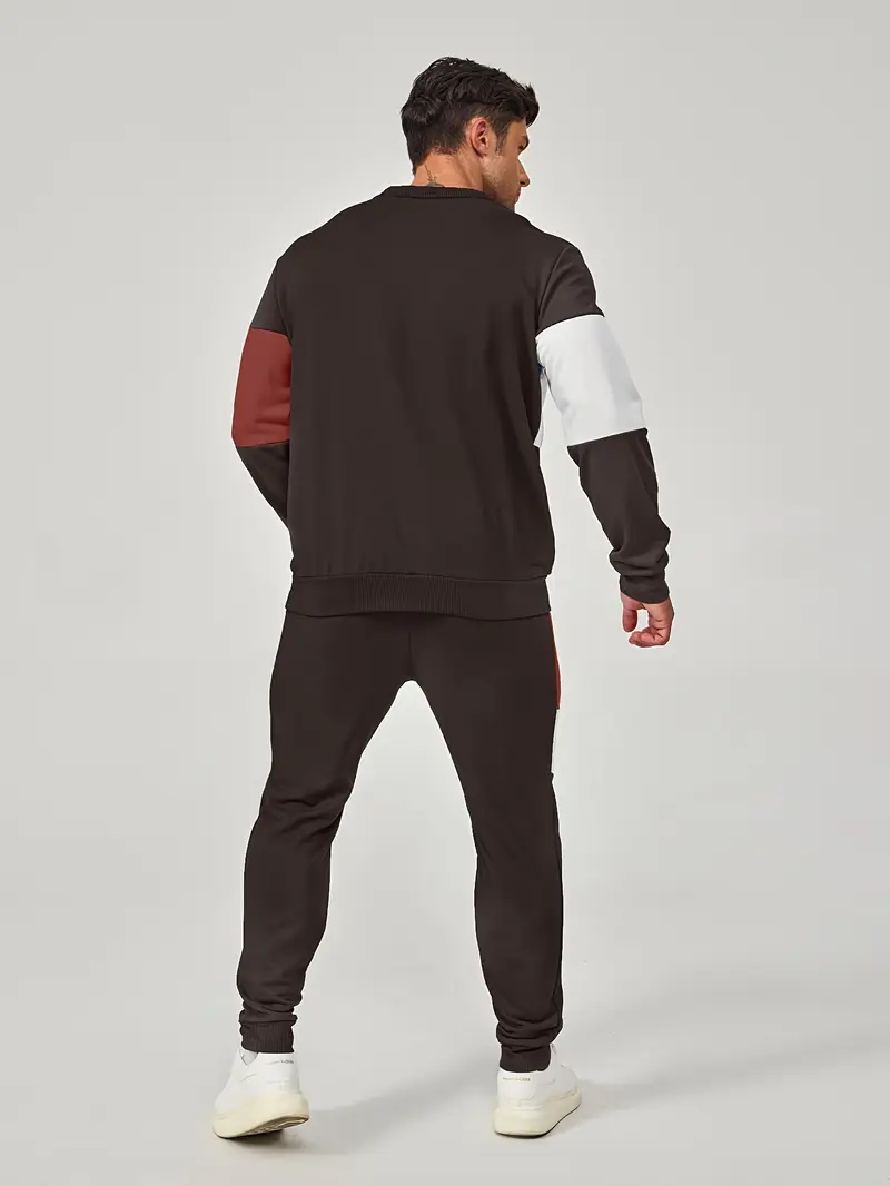 Günlük Bisiklet Yaka Sweatshirt & Jogger Takımı Renk Bloklu, Polyester Karışımı, Makinede Yıkanabilir - İlkbahar/Sonbahar için Mükemmel