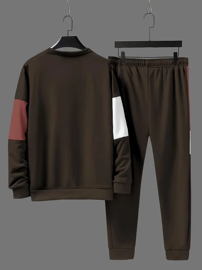 Günlük Bisiklet Yaka Sweatshirt & Jogger Takımı Renk Bloklu, Polyester Karışımı, Makinede Yıkanabilir - İlkbahar/Sonbahar için Mükemmel