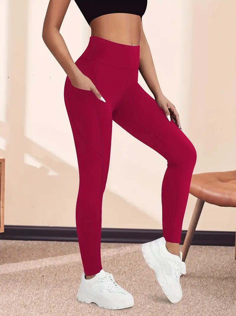 Yüksek Bel Yoga Taytı Cepli Rahat, Esnek Polyester-Elastan Karışımı Fitness, Koşu & Günlük Kullanım için Mükemmel, Makinede Yıkanabilir