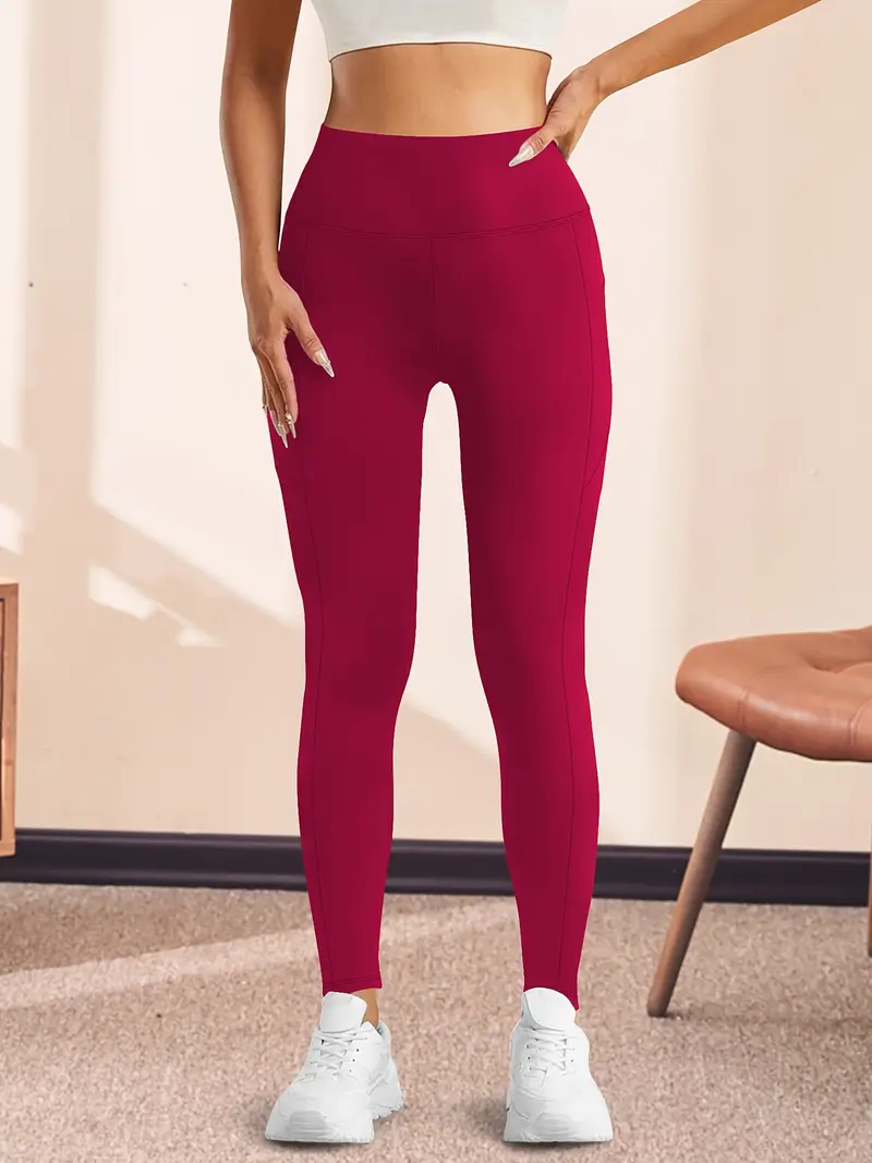 Yüksek Bel Yoga Taytı Cepli Rahat, Esnek Polyester-Elastan Karışımı Fitness, Koşu & Günlük Kullanım için Mükemmel, Makinede Yıkanabilir