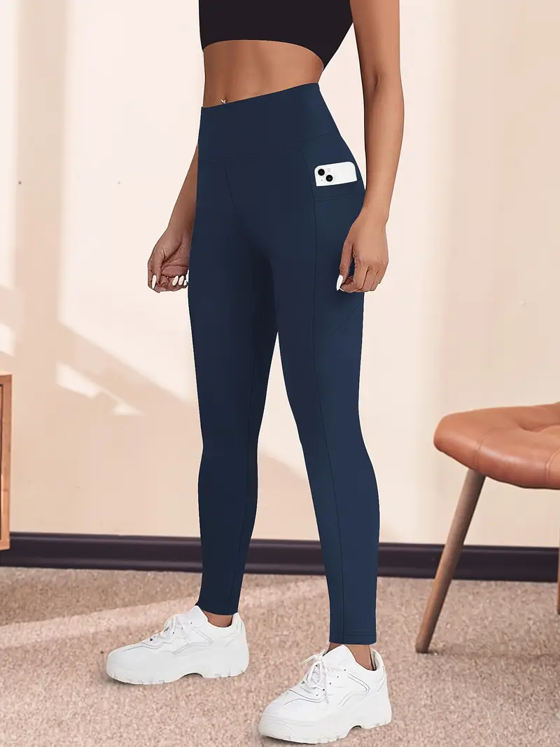 Yüksek Bel Yoga Taytı Cepli Rahat, Esnek Polyester-Elastan Karışımı Fitness, Koşu & Günlük Kullanım için Mükemmel, Makinede Yıkanabilir