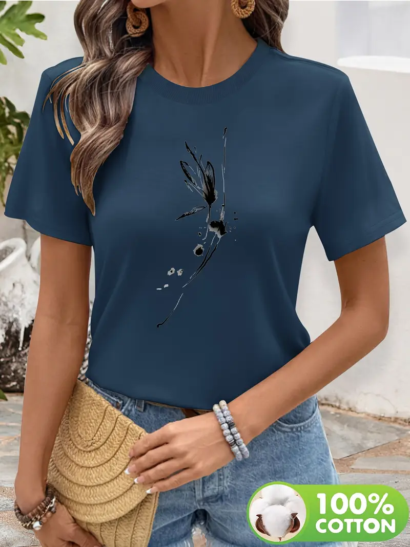 Yuvarlak Yaka Dokuma Slim Fit Mavi T-Shirt
