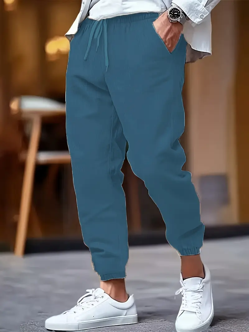 Elastik Beli ile Drawstring, Bol Kesim, Düz Beyaz, Plaj ve Sokak Stili Açık Hava Aktiviteleri için Mükemmel Erkek Eşofman