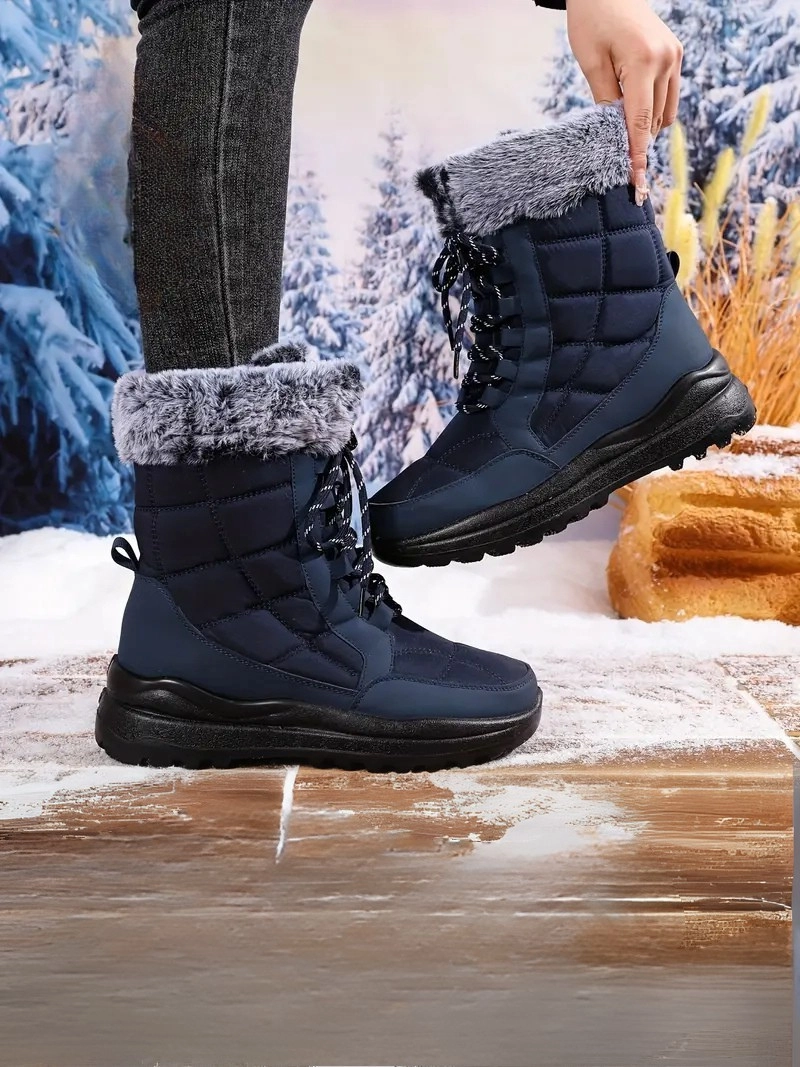 Peluş Polar Astar Yüksek Taban Soğuk Havada Etkili Gri Kadın Kar Botu