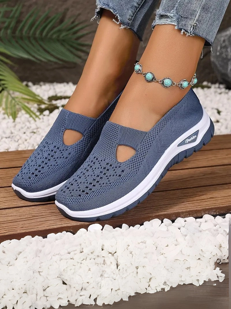 Örgü Desenli Topuksuz Düz Günlük Kullanım İçin Rahat ve Sade Siyah Kadın Sneaker