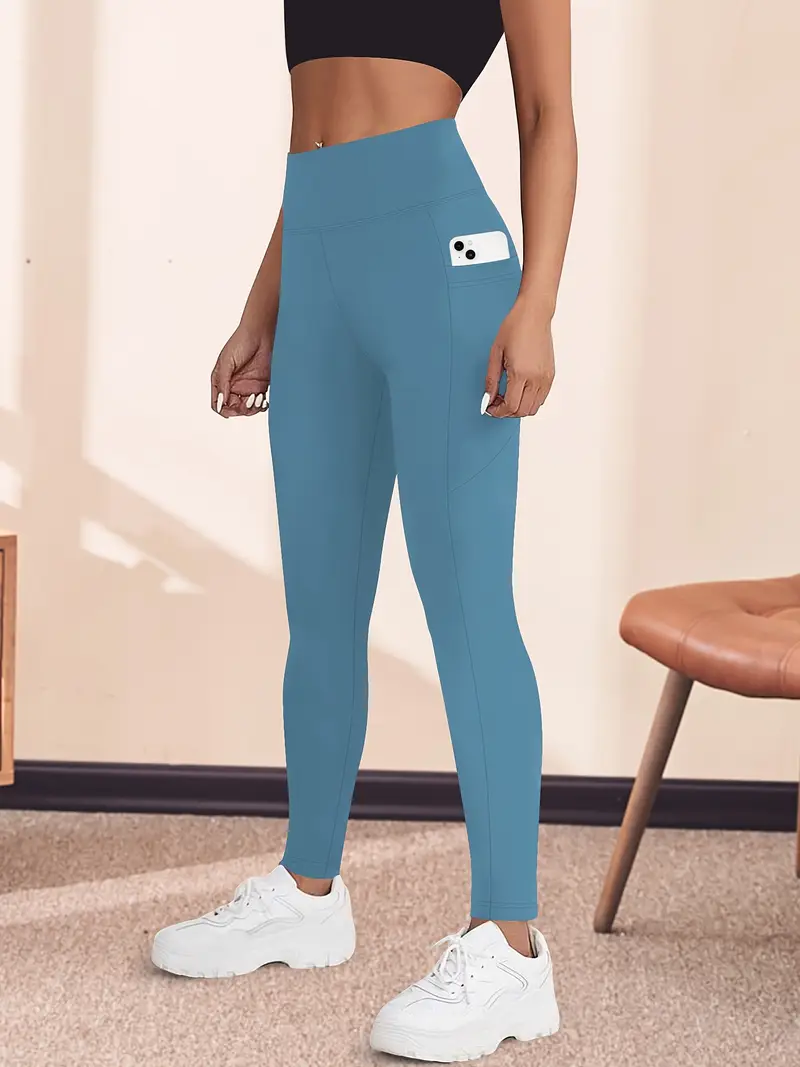 Yüksek Bel Yoga Taytı Cepli Rahat, Esnek Polyester-Elastan Karışımı Fitness, Koşu & Günlük Kullanım için Mükemmel, Makinede Yıkanabilir