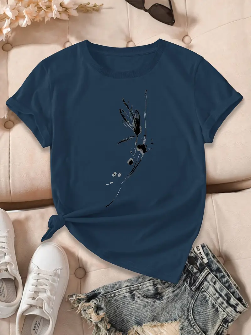 Yuvarlak Yaka Dokuma Slim Fit Mavi T-Shirt