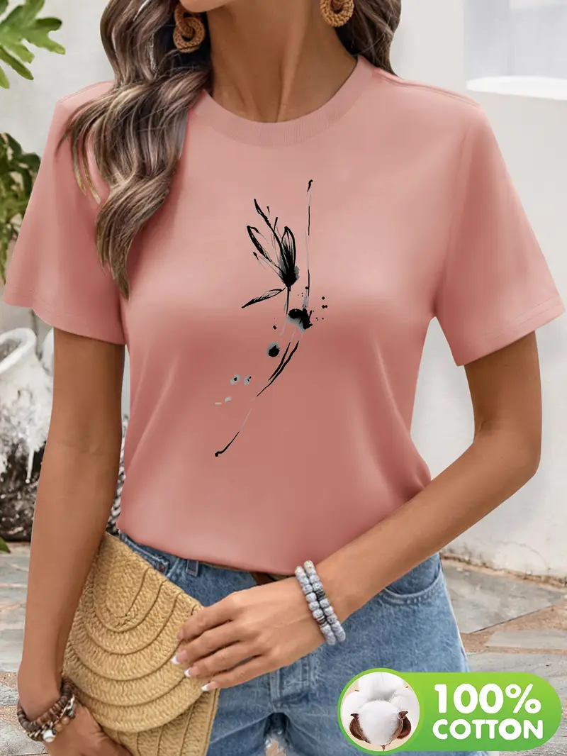 Yuvarlak Yaka Dokuma Slim Fit Pembe T-Shirt