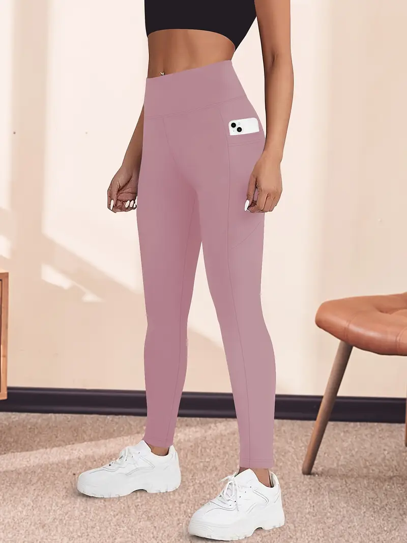 Yüksek Bel Yoga Taytı Cepli Rahat, Esnek Polyester-Elastan Karışımı Fitness, Koşu & Günlük Kullanım için Mükemmel, Makinede Yıkanabilir