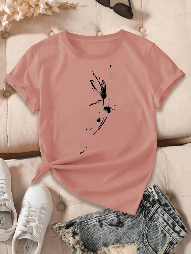 Yuvarlak Yaka Dokuma Slim Fit Pembe T-Shirt