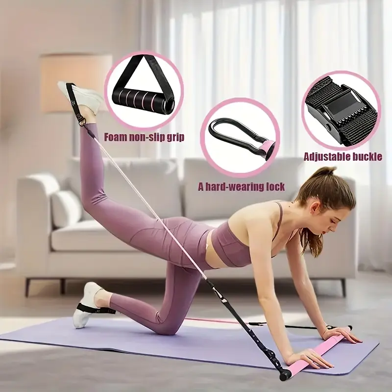 14 adet Dirençli Gerilim Kemeri ile Pilates Çubuğu Çok Fonksiyonlu Fitness Pedalı Çekici, Yoga için Antrenman Ekipmanı