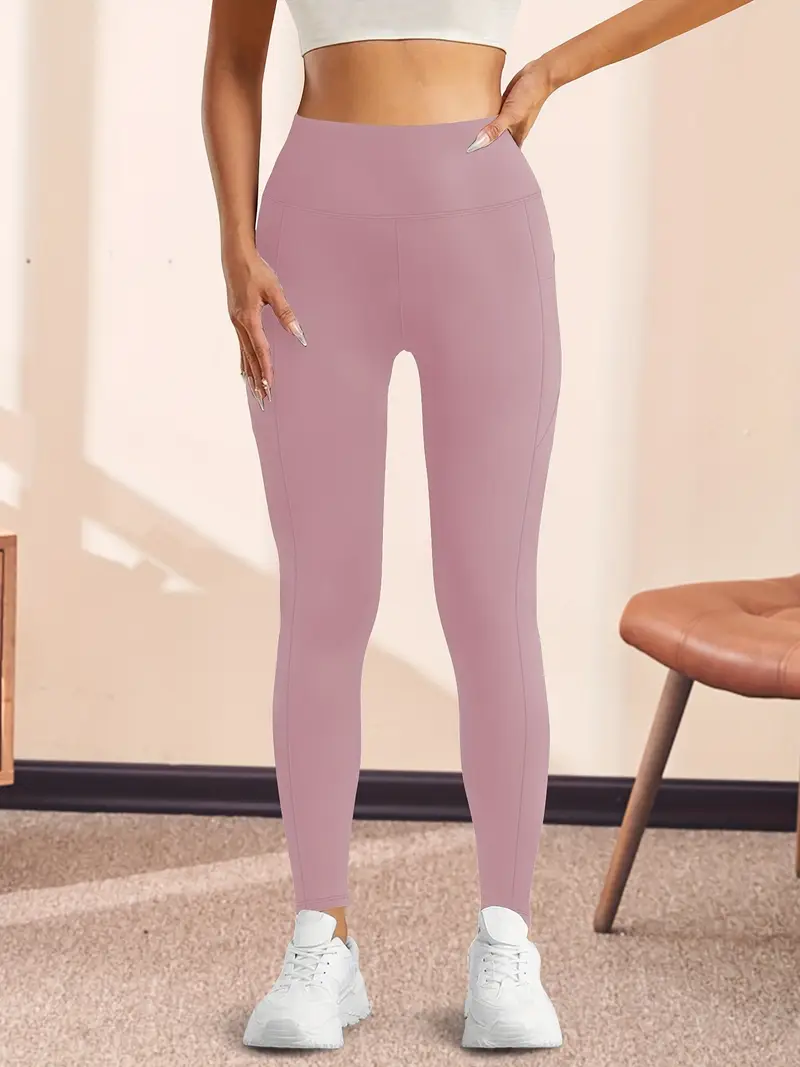 Yüksek Bel Yoga Taytı Cepli Rahat, Esnek Polyester-Elastan Karışımı Fitness, Koşu & Günlük Kullanım için Mükemmel, Makinede Yıkanabilir