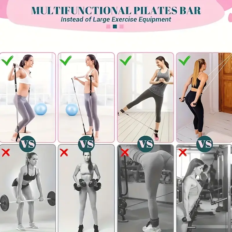 14 adet Dirençli Gerilim Kemeri ile Pilates Çubuğu Çok Fonksiyonlu Fitness Pedalı Çekici, Yoga için Antrenman Ekipmanı