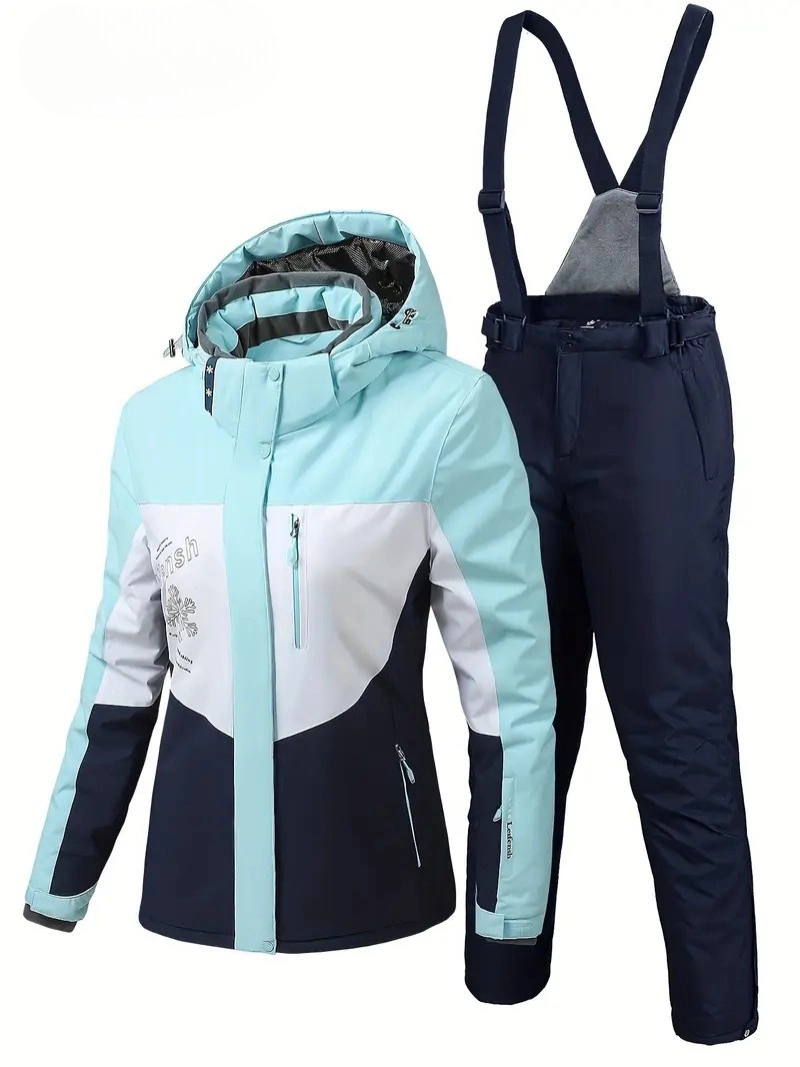 Tam Takım Kadın Kayak Kıyafeti Fermuarlı Polyester Dış Mekan Kış Spor Ekipmanı ile Şapka Ceketi Esnemez Kumaş, Pantolon, Kayak ve Snowboard İçin Uygun