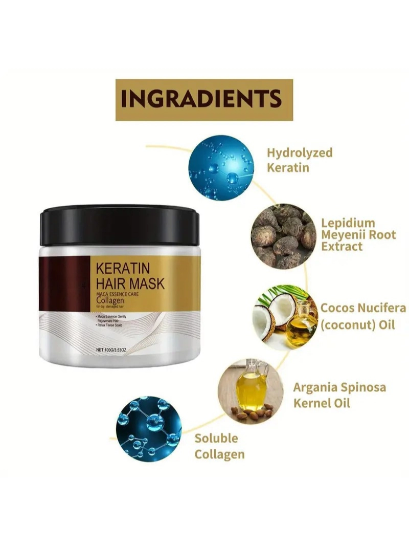 Keratin Saç Maskesi 2’li Paket İpeksi ve Pürüzsüz Saçlar İçin Nemlendirici Onarım Özellikli