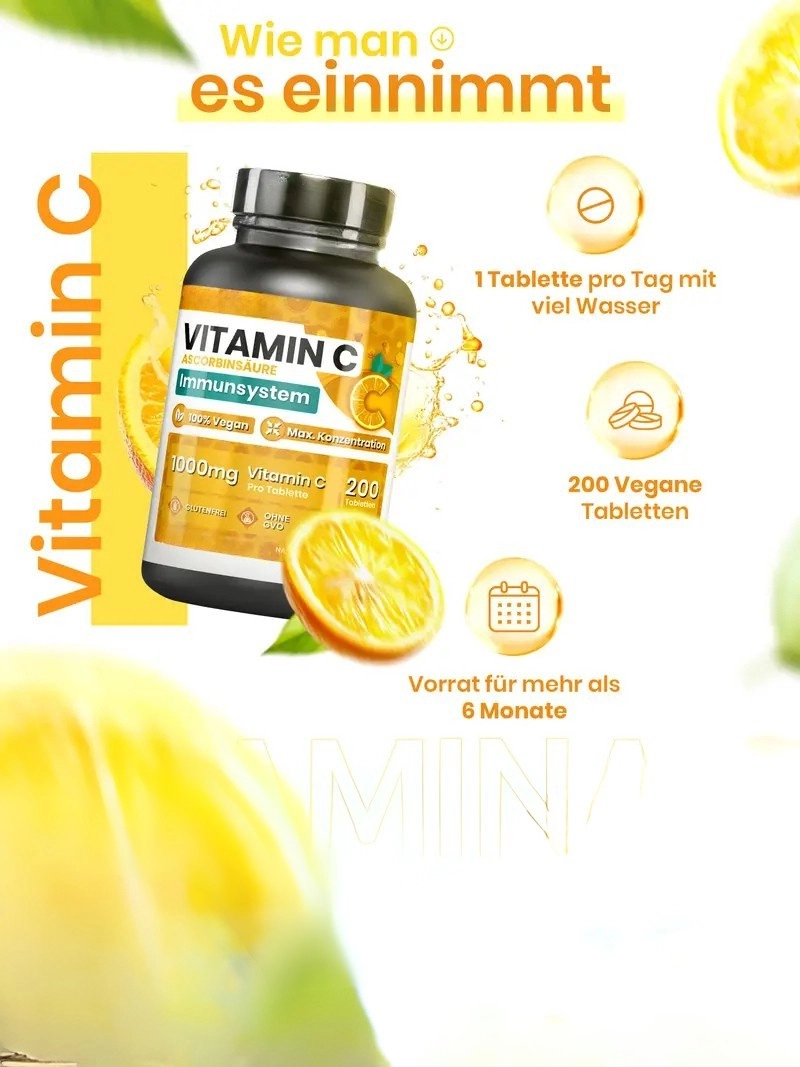 Yüksek Doygunluk 1000Mg C Vitamini 200 Tabletli %100 Vegan Bağışıklık Sistemi, Cilt, Yorgunluk, Kollajen Oluşumu