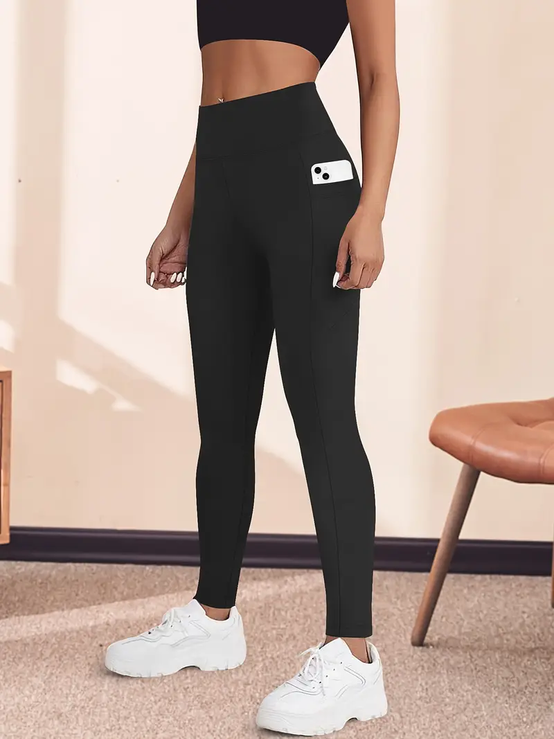 Yüksek Bel Yoga Taytı Cepli Rahat, Esnek Polyester-Elastan Karışımı Fitness, Koşu & Günlük Kullanım için Mükemmel, Makinede Yıkanabilir
