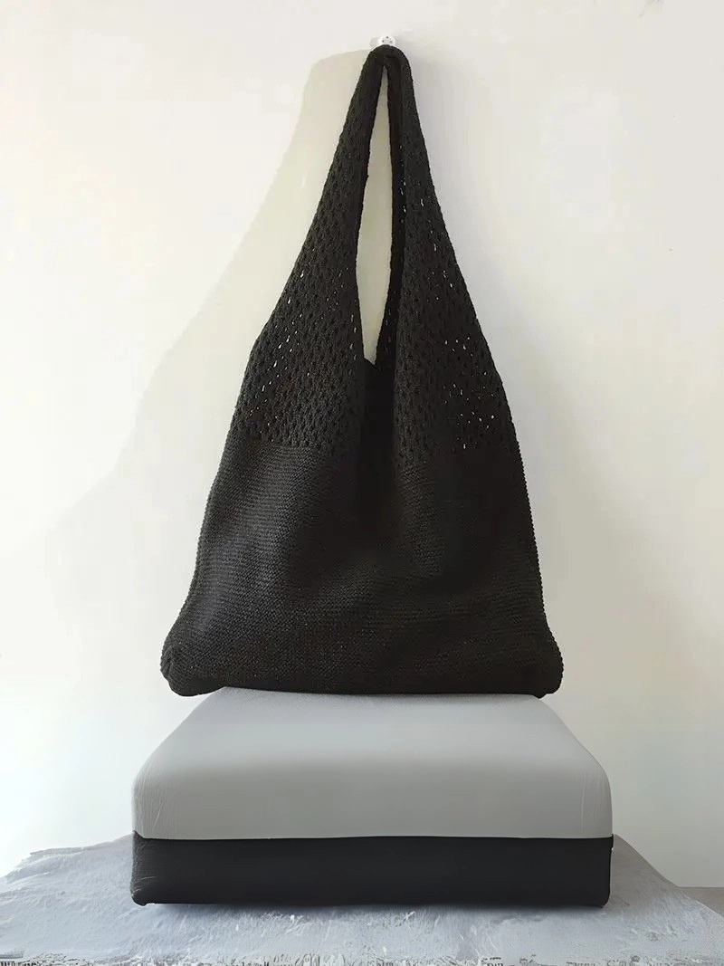 Basit Retro Hollow Örgü Çanta, Geniş Kapasiteli Kadınlar İçin Dokuma Omuz Çantası