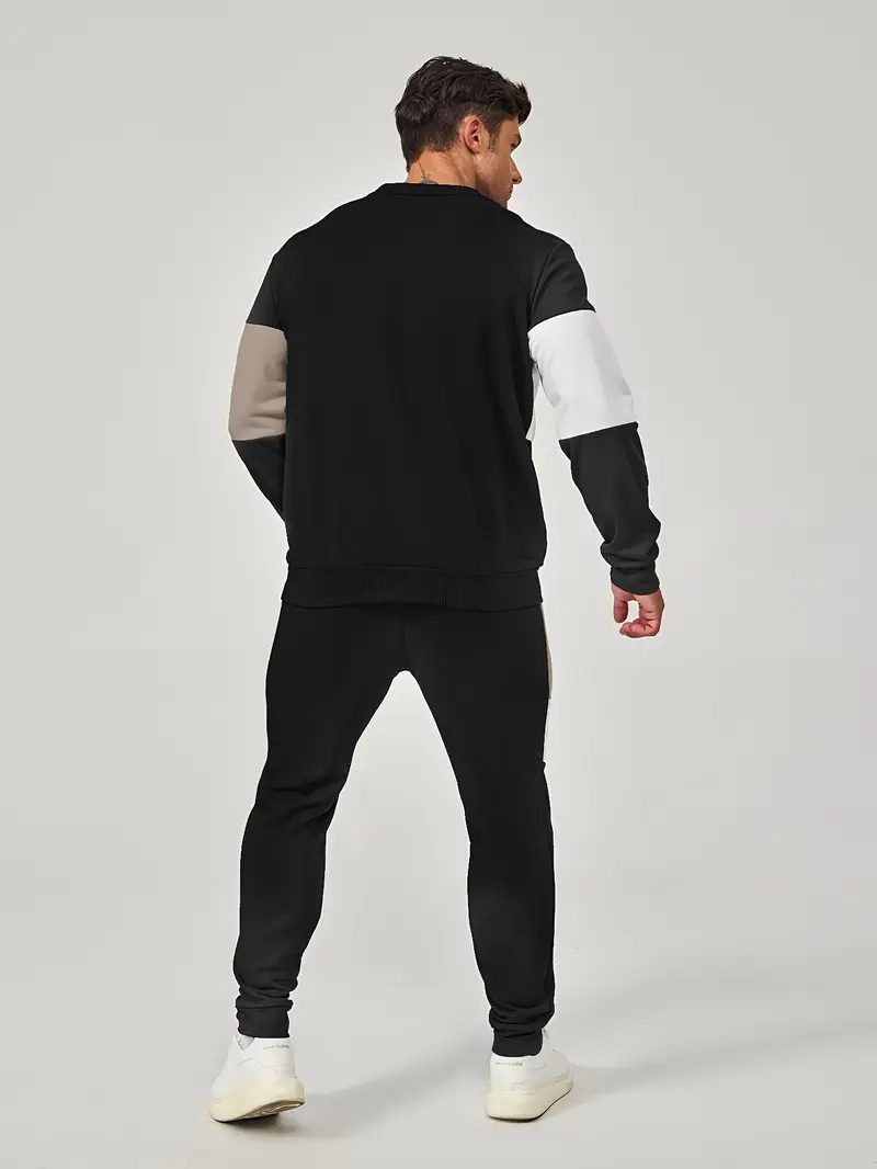 Günlük Bisiklet Yaka Sweatshirt & Jogger Takımı Renk Bloklu, Polyester Karışımı, Makinede Yıkanabilir - İlkbahar/Sonbahar için Mükemmel