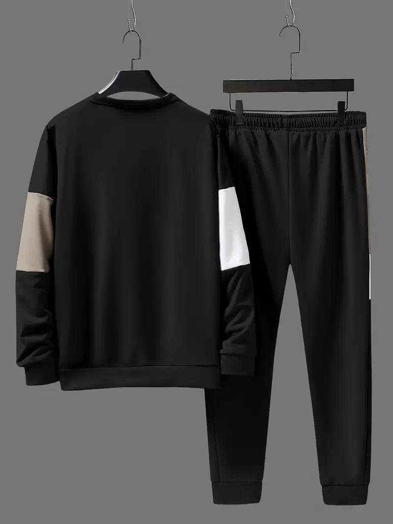 Günlük Bisiklet Yaka Sweatshirt & Jogger Takımı Renk Bloklu, Polyester Karışımı, Makinede Yıkanabilir - İlkbahar/Sonbahar için Mükemmel