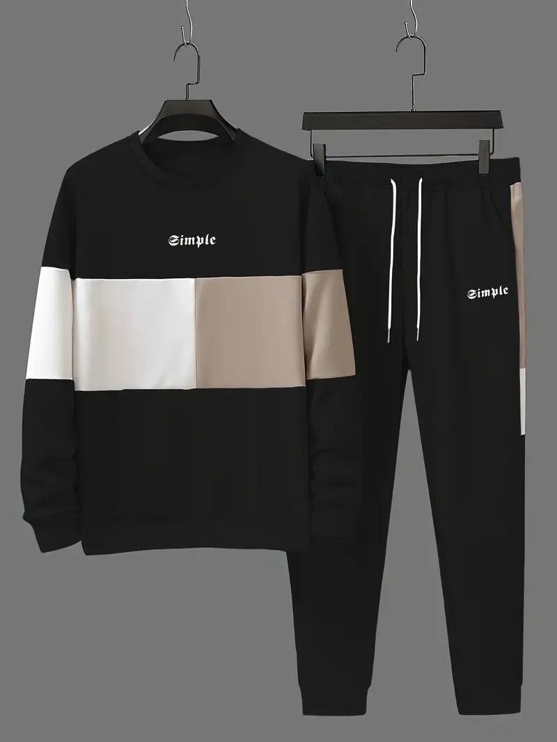 Günlük Bisiklet Yaka Sweatshirt & Jogger Takımı Renk Bloklu, Polyester Karışımı, Makinede Yıkanabilir - İlkbahar/Sonbahar için Mükemmel