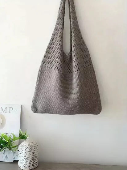 Basit Retro Hollow Örgü Çanta, Geniş Kapasiteli Kadınlar İçin Dokuma Omuz Çantası