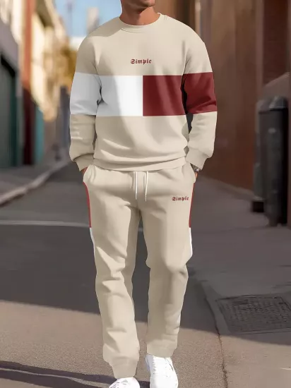 Günlük Bisiklet Yaka Sweatshirt & Jogger Takımı Renk Bloklu, Polyester Karışımı, Makinede Yıkanabilir - İlkbahar/Sonbahar için Mükemmel