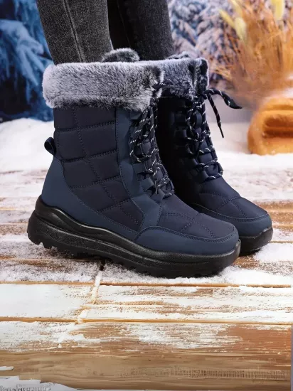 Peluş Polar Astar Yüksek Taban Soğuk Havada Etkili Mavi Kadın Kar Botu
