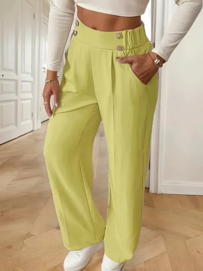 Yüksek Bel Esnek Kumaş Dar Kesim Sarı Kadın Pantolon