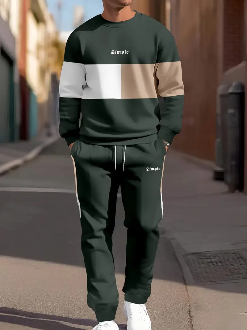 Günlük Bisiklet Yaka Sweatshirt & Jogger Takımı Renk Bloklu, Polyester Karışımı, Makinede Yıkanabilir - İlkbahar/Sonbahar için Mükemmel